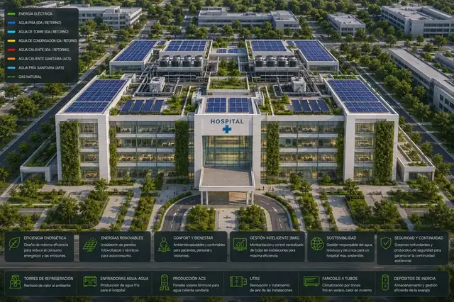 Hospital con instalaciones energéticas complejas