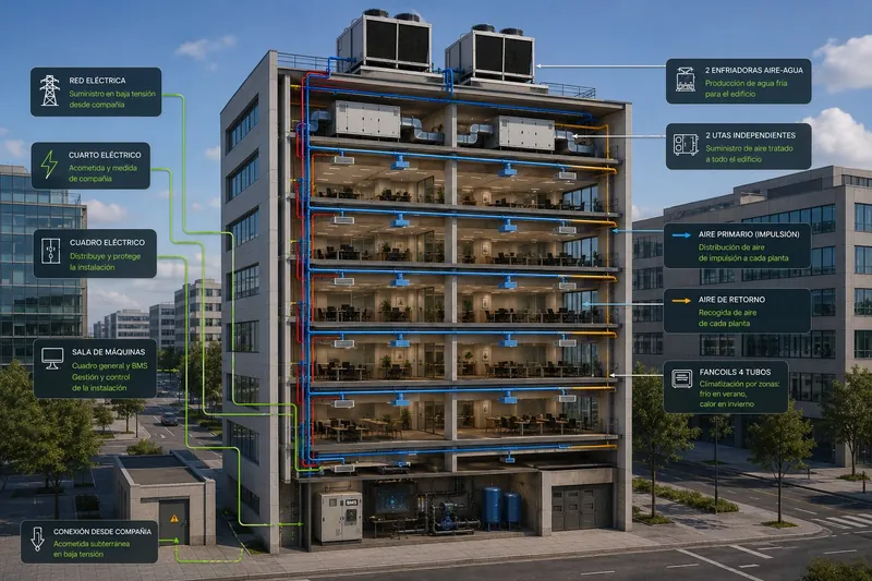 Edificio de oficinas con instalaciones de climatización